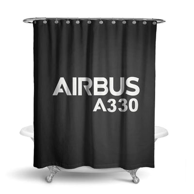 Airbus A330 & Text aviation design on waterproof polyester shower curtain.