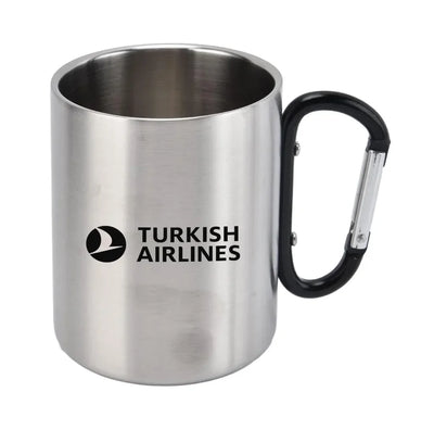Turkish Airlines aviation design on outdoor mug, durable insulated construction.