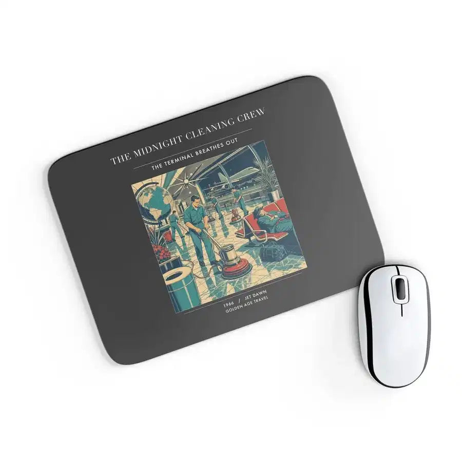 VINTAGE G4378 - The Midnight Cleaning Crew - Designed Mouse Pads design on black rectangle