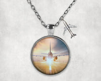 Thumbnail for Airplane Flying Over Runway aviation necklace, stainless steel body with engraved detail.