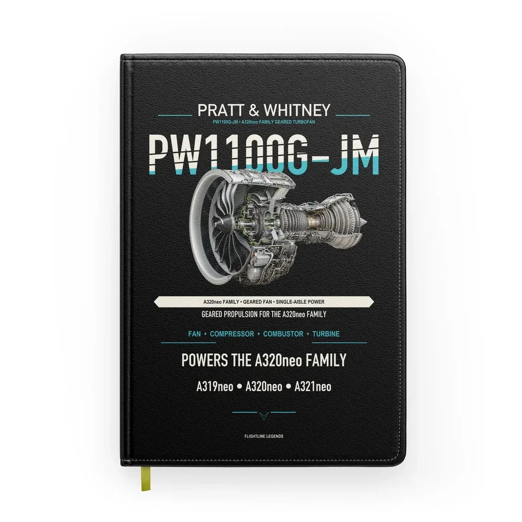 PW1100G-JM design on black notebook
