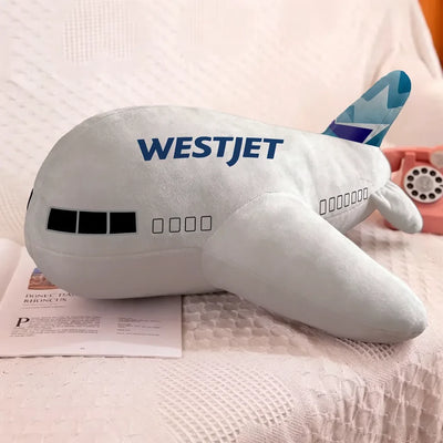 Westjet Airlines aviation design on soft polyester filling airplane-shape decorative pillow.
