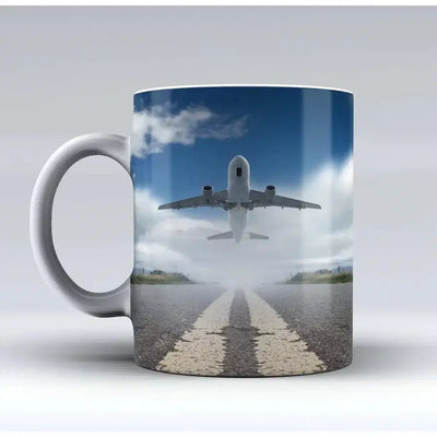 Taking Off Aircraft Printed aviation design on ceramic mug, premium ceramic with glazed finish.
