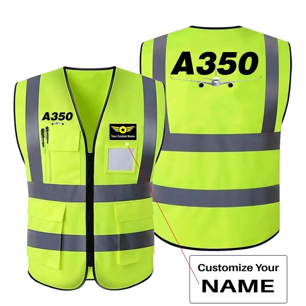 Super Airbus A350 aviation design printed on high-visibility reflective fabric reflective vest.