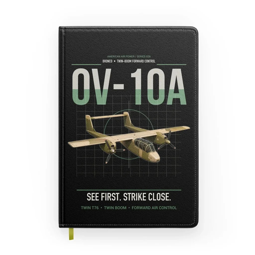OV-10A Bronco design on black notebook