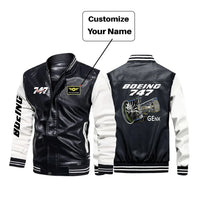 Thumbnail for Boeing 747 & GENX Engine aviation design printed on genuine leather with modern tailored fit stylish leather jacket.