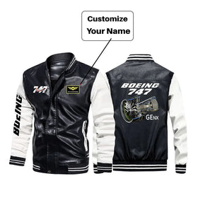 Boeing 747 & GENX Engine Stylish Leather Bomber Jackets