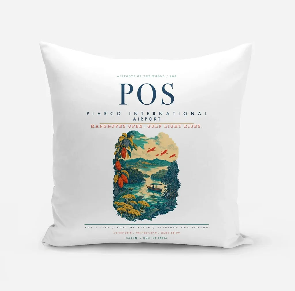 Piarco International Airport (POS) design on white pillow