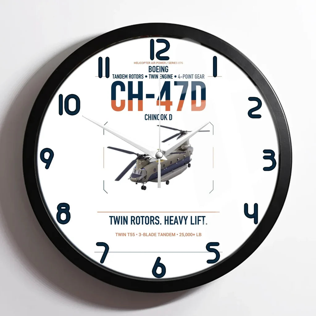 Boeing CH-47D design on white framed wall clock