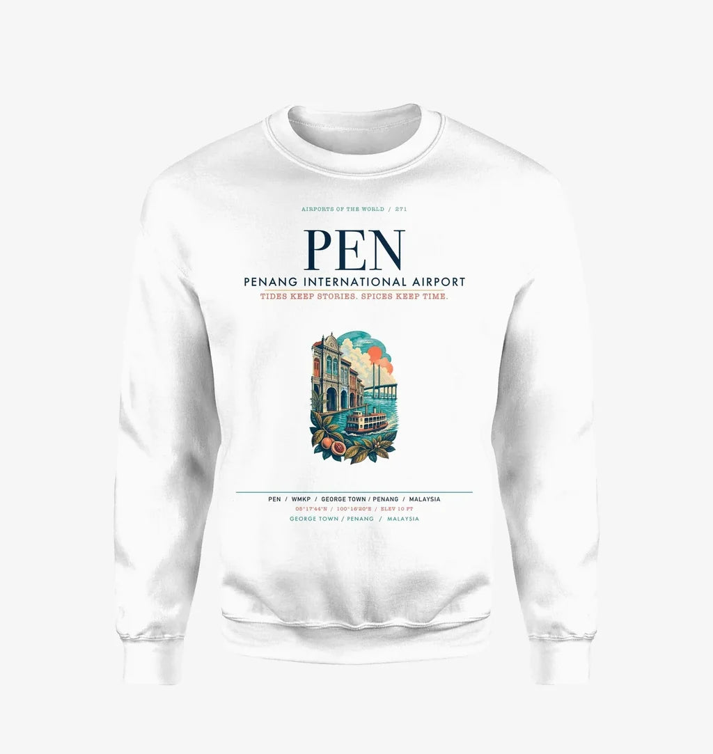 Penang International Airport (PEN) design on white sweatshirt