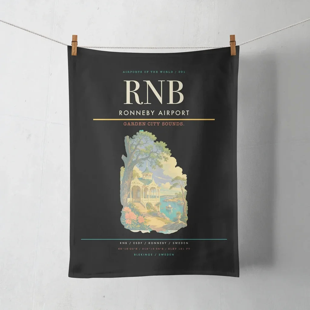 Ronneby Airport (RNB) design on black towel