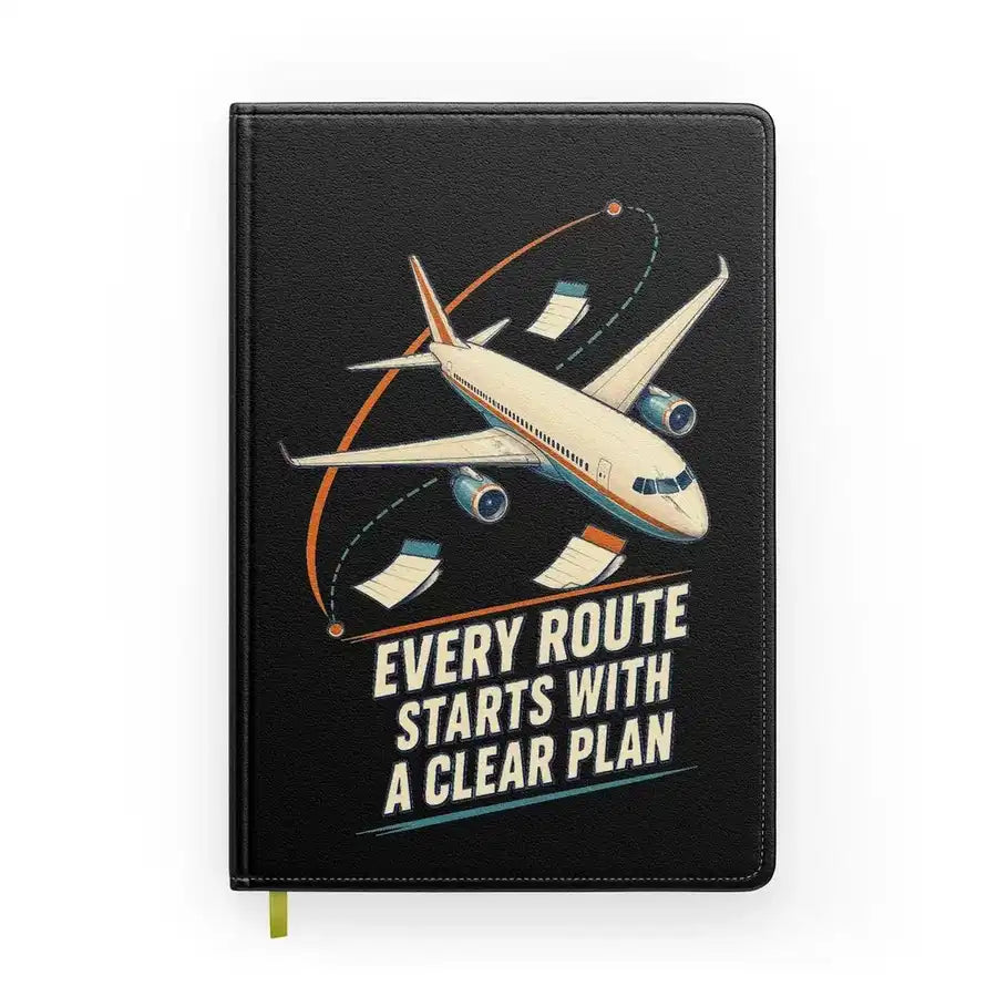 Every Route Starts With A Clear Plan design on black notebook