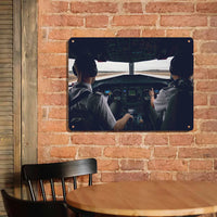 Thumbnail for Departing Aircraft's Cockpit aviation design on durable metal with painted finish metal sign.