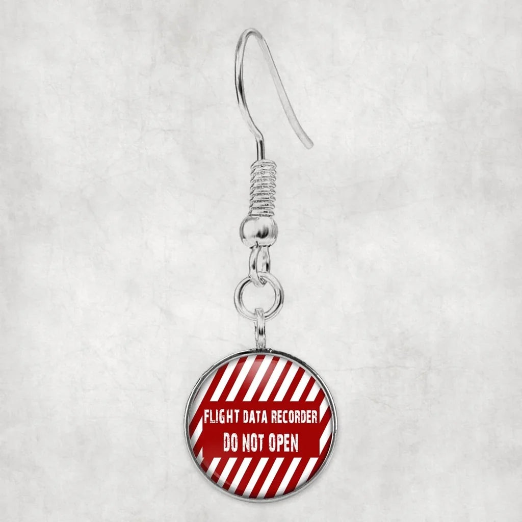 Side view of Flight Data Recorder aviation earrings in hypoallergenic alloy, polished finish.