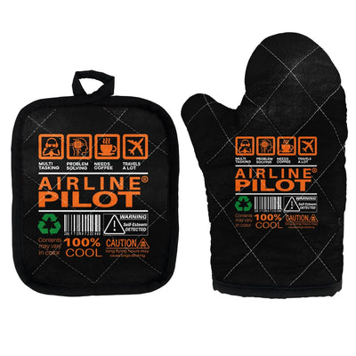 Airline Pilot Label Kitchen Glove & Holder aviation design on durable fabric with insulated lining kitchen glove holder.