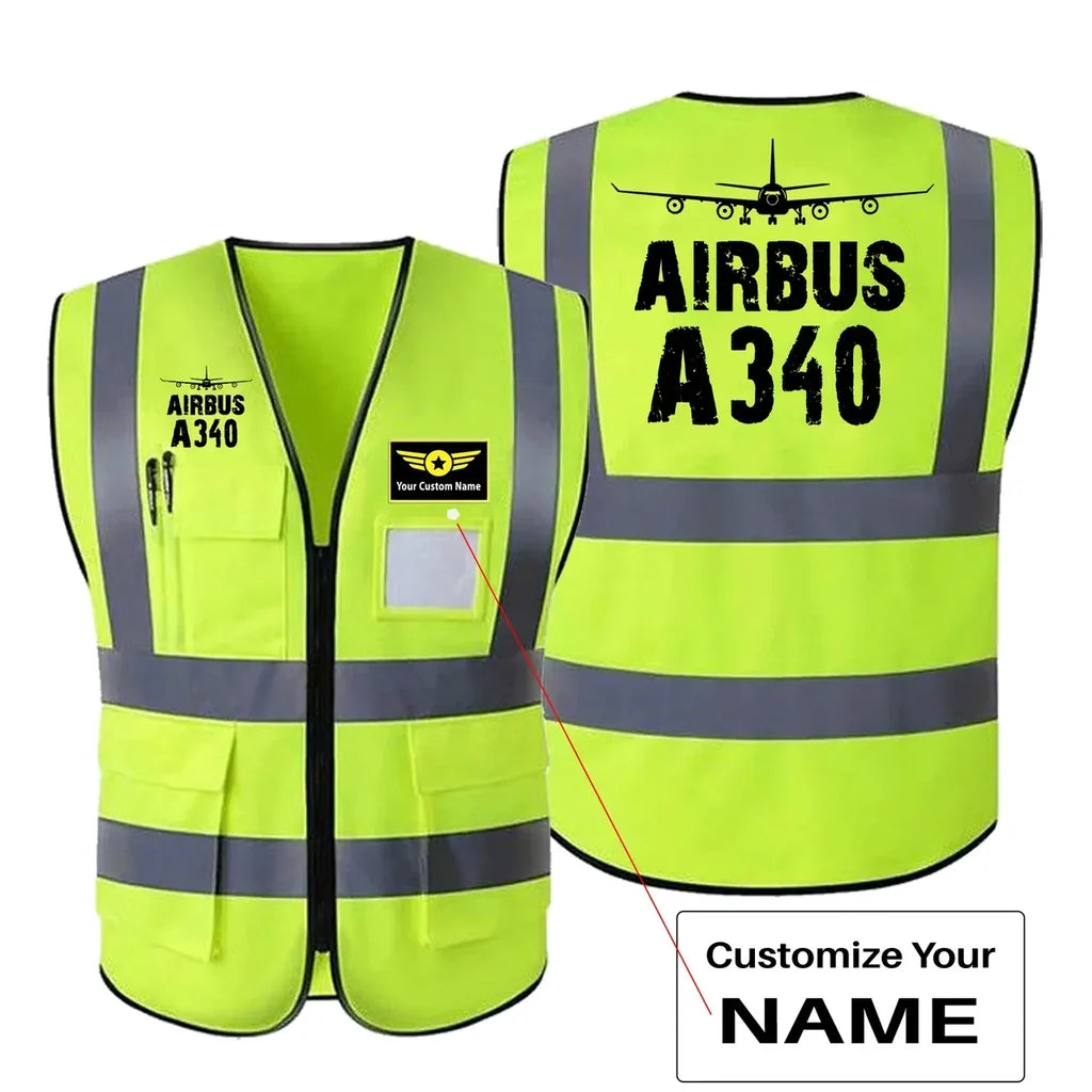 Airbus A340 & Plane aviation design printed on high-visibility reflective fabric reflective vest.