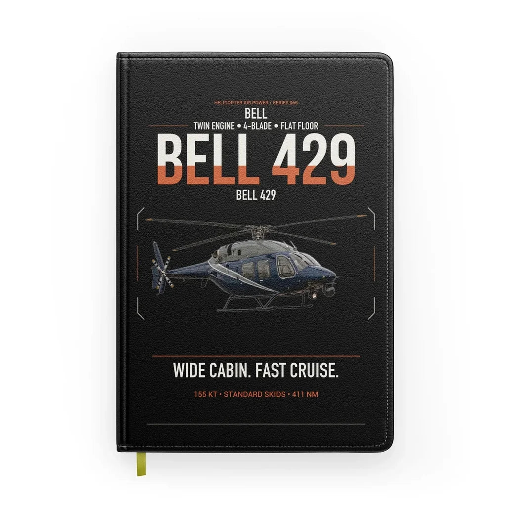 Bell 429 design on black notebook
