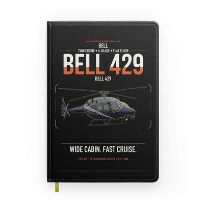 Bell 429 design on black notebook