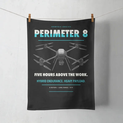 Skyfront Perimeter 8 design on black towel