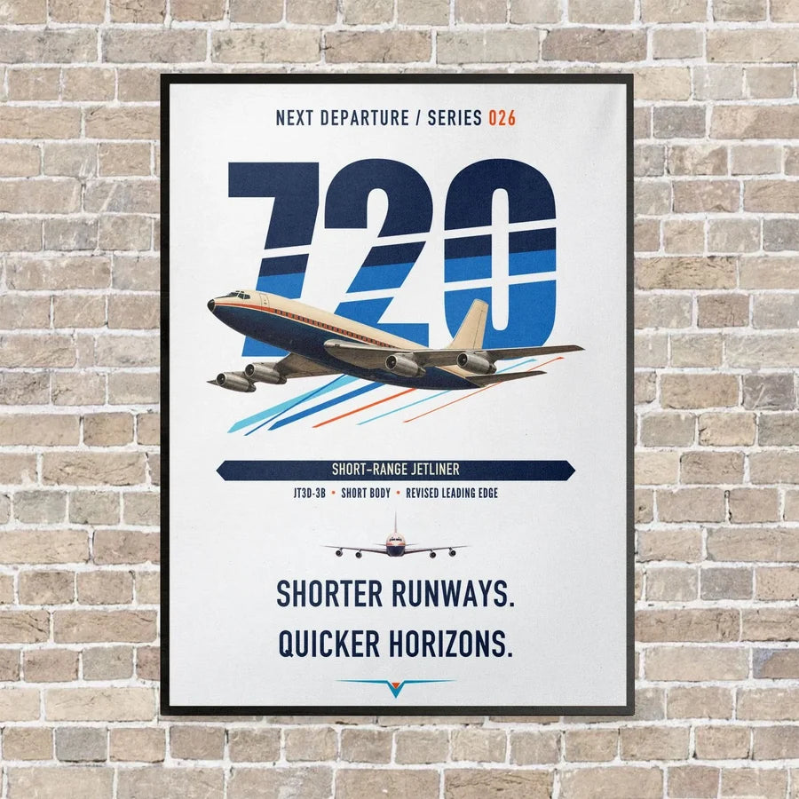 Boeing 720B vertical canvas print - framed - white background