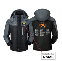 Thumbnail for Aviation Alphabet 2 aviation design printed on heavyweight insulated shell thick winter jacket.