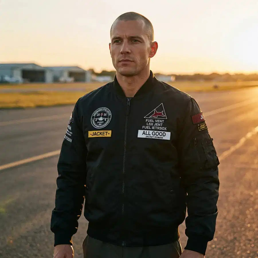Pilot jacket on model — editorial