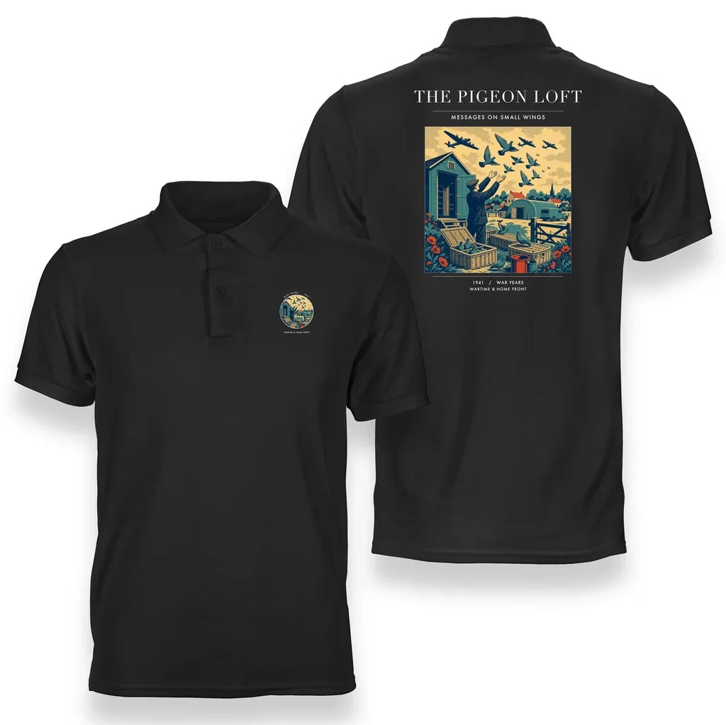 VINTAGE G4526 - The Pigeon Loft - Double-Side Polo T-Shirt design on black