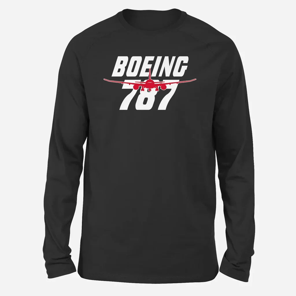 Amazing Boeing 787 Long-Sleeve aviation design printed on soft cotton long-sleeve T-shirt.