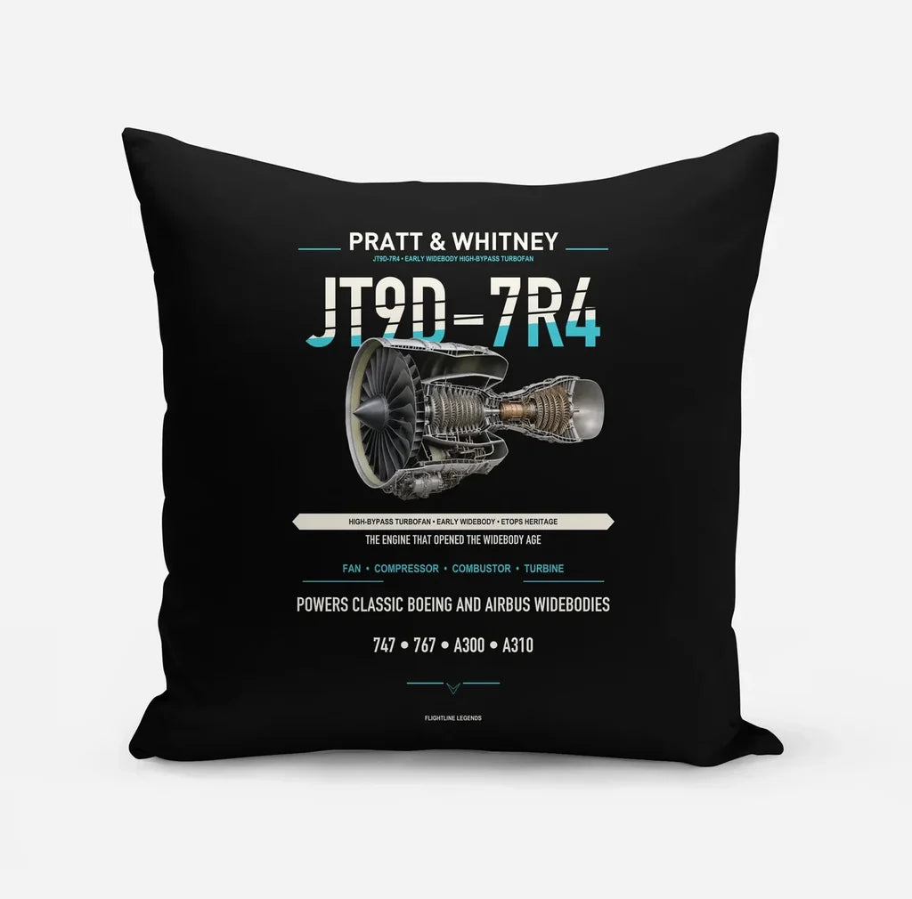 JT9D-7R4 design on black pillow