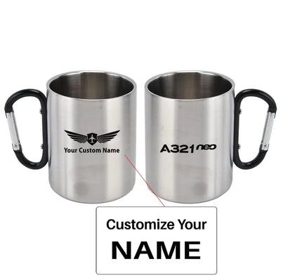 A321neo & Text aviation design on outdoor mug, durable insulated construction.