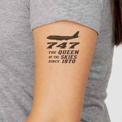 Boeing 747 - Queen of the Skies (2) aviation temporary tattoo in skin-safe adhesive paper.
