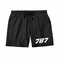 Thumbnail for Boeing 787 Flat Text aviation design on quick-dry polyester swim trunks.