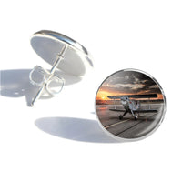 Thumbnail for Side view of Beautiful Show Airplane aviation stud earrings in stainless steel, polished finish.