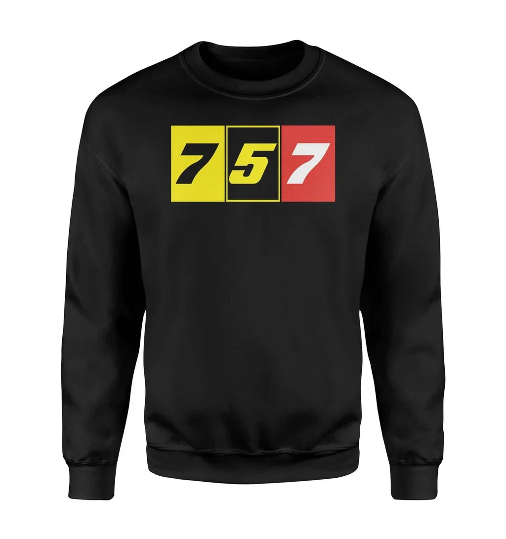 Flat Colourful 757 aviation design printed on soft cotton blend sweatshirt.
