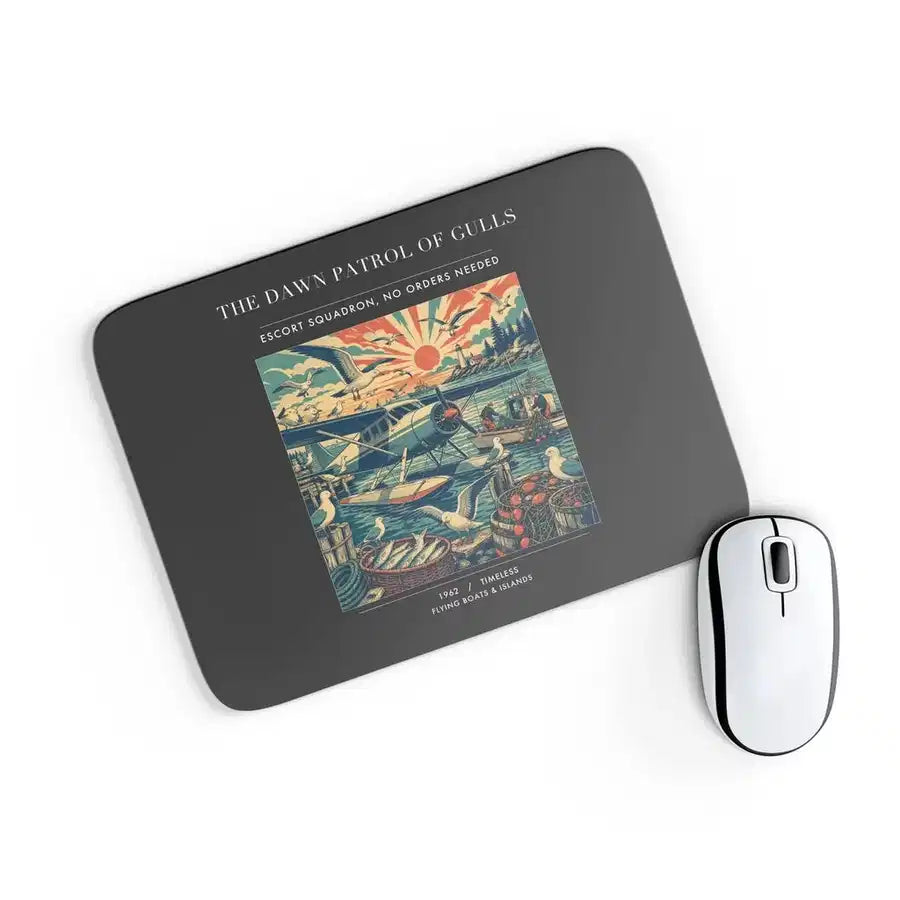 VINTAGE G4411 - The Dawn Patrol Of Gulls - Designed Mouse Pads design on black rectangle