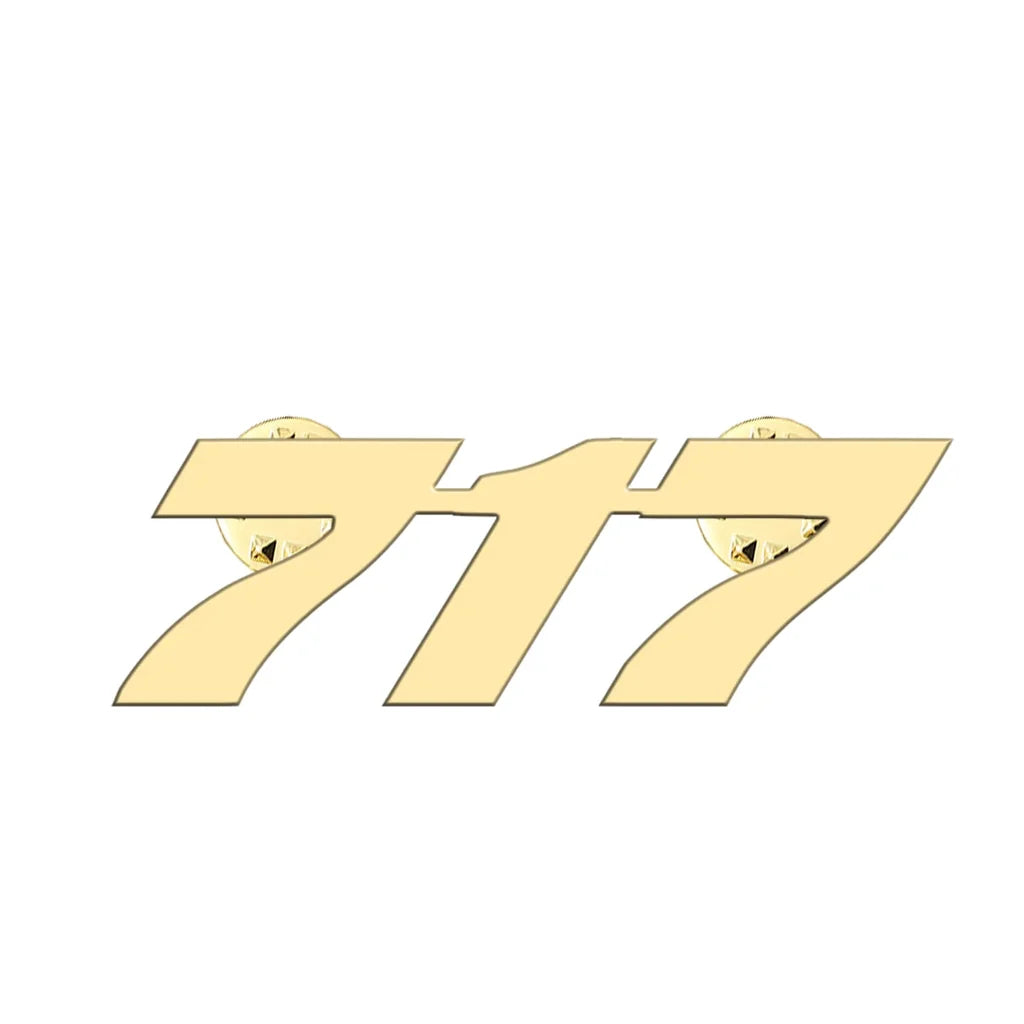 Boeing 717 Flat Text aviation hollow pin in polished alloy.