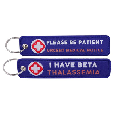 I HAVE BETA THALASSEMIA aviation fashion key chain in polished metal.