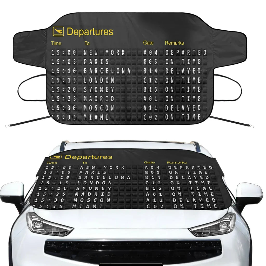 Airport Departure Sign Car aviation design on car windshield cover.