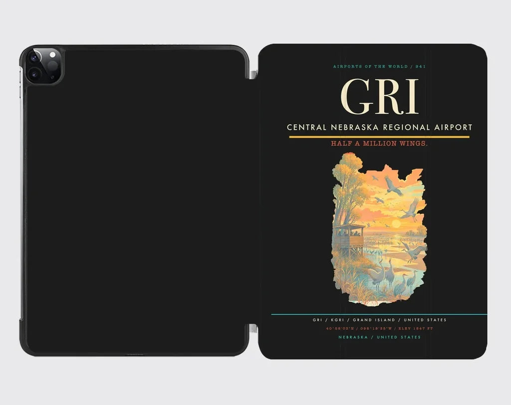 Central Nebraska Regional Airport (GRI) design on black ipad tablet case
