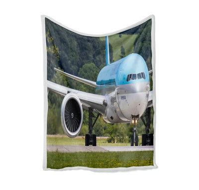 Face to Face with Korean Airlines Boeing 777 Bed Blankets & aviation print on soft fleece blanket.