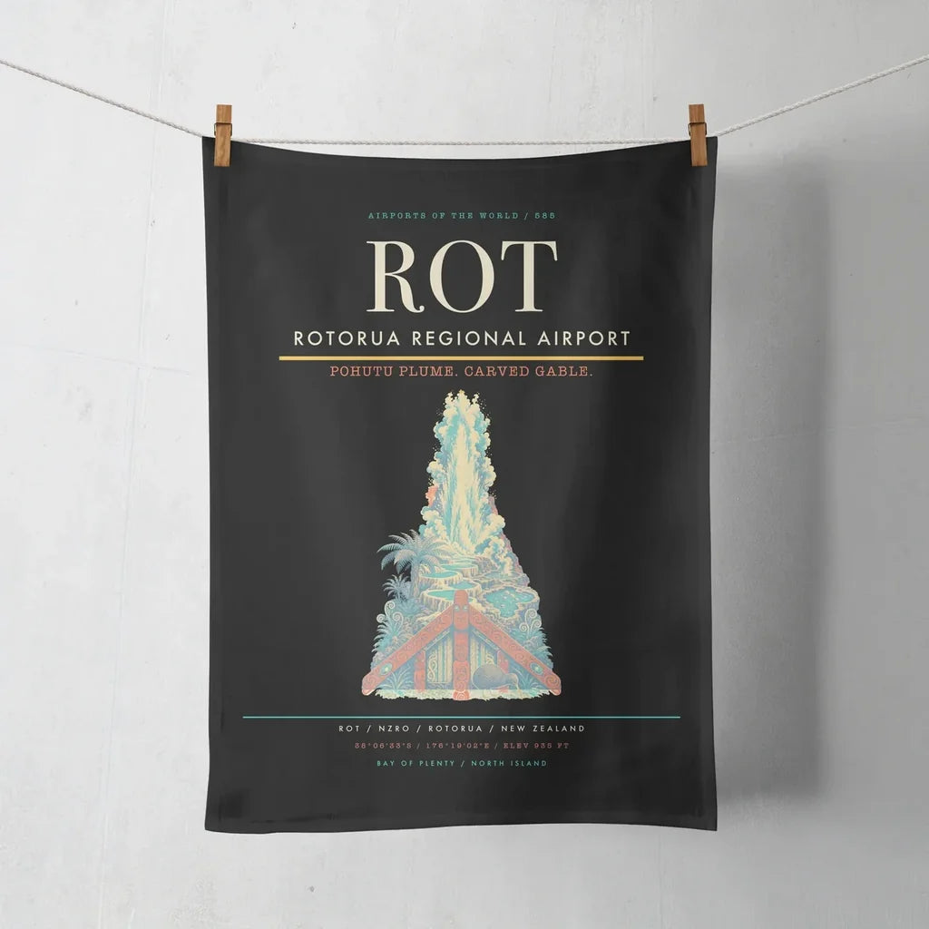 Rotorua Regional Airport (ROT) design on black towel