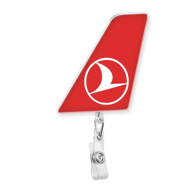 Turkish Airlines aviation design on durable plastic with metal clip tail-shape retractable ID card badge.