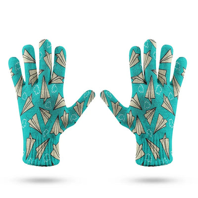 Super Cool Paper Airplanes aviation design on soft knit fabric gloves.