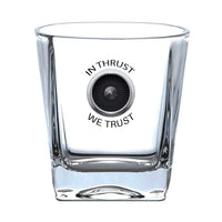 Thumbnail for In Thrust We Trust aviation design on whiskey glass, crystal-clear premium glassware.
