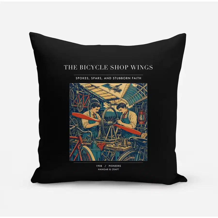 VINTAGE G4323 - The Bicycle Shop Wings - Designed Pillows design on black