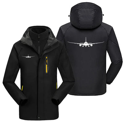 Boeing 787 Silhouette aviation design printed on heavyweight insulated shell with snow cuffs thick ski jacket.