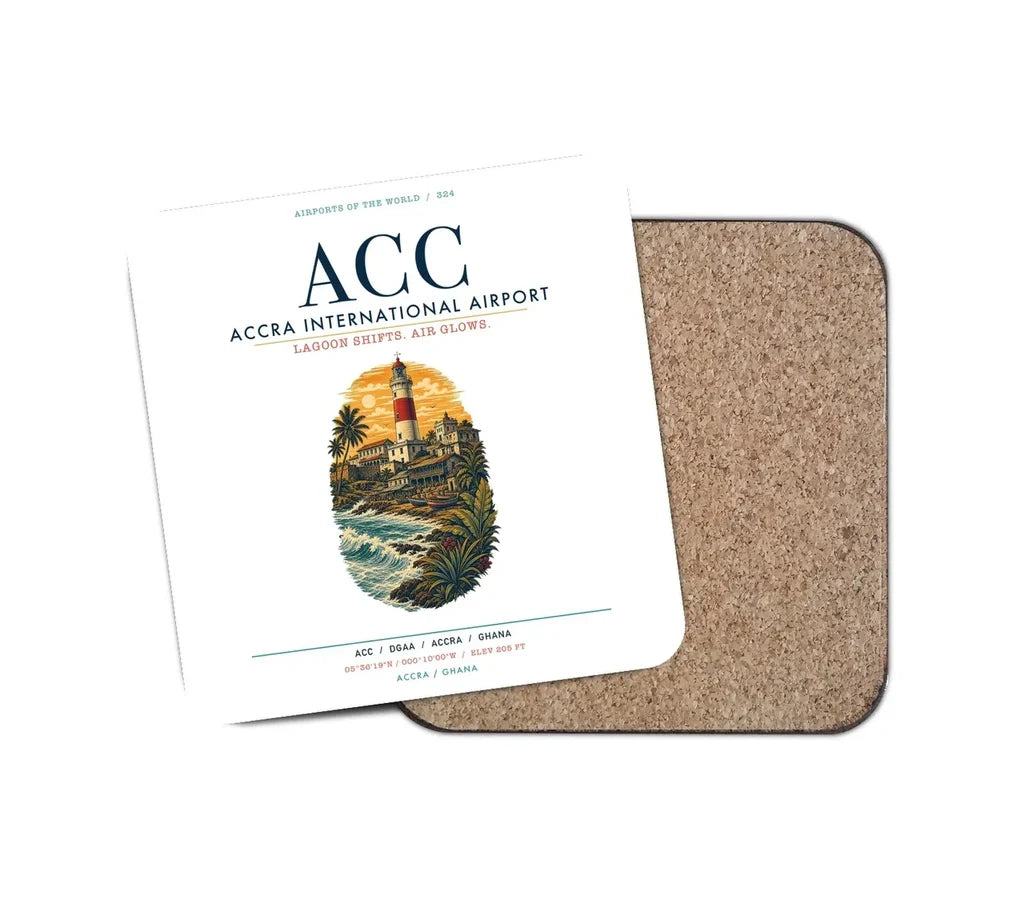 Accra International Airport (ACC) design on white 1 piece coaster