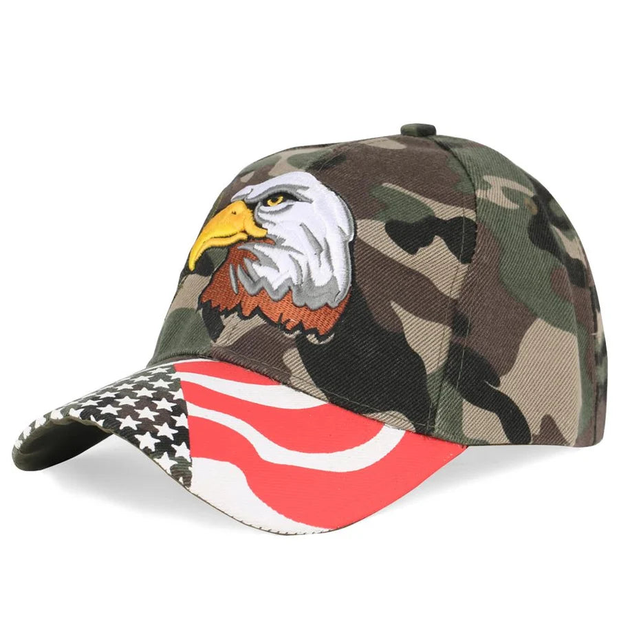 USA Flag Camouflage Style & Eagle aviation embroidery on durable cotton designed cap.
