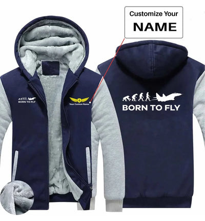 Born To Fly Military aviation design printed on soft cotton blend zipped sweatshirt.