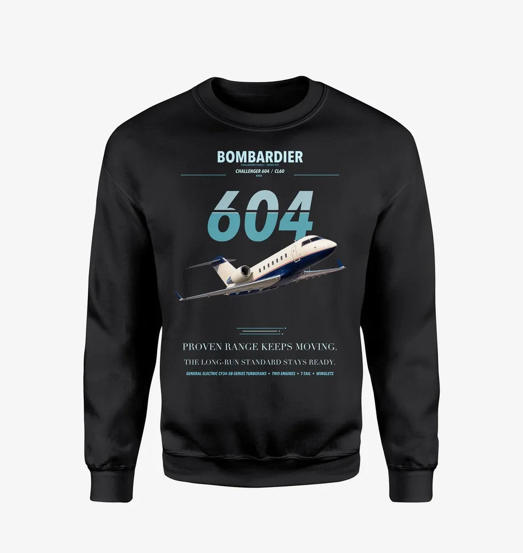Bombardier Challenger 604 design on black sweatshirt